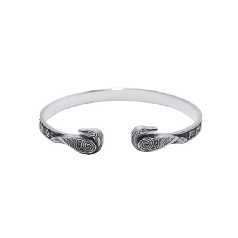 Handcrafted Ravens and Elder Futhark runes Arm Ring