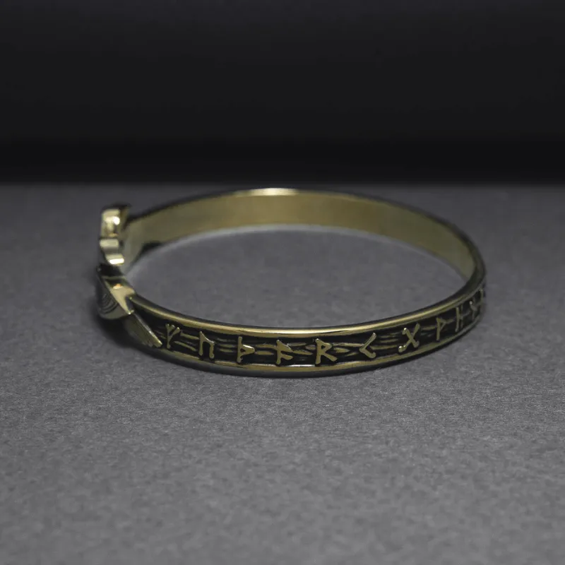 Handcrafted Ravens and Elder Futhark runes Arm Ring