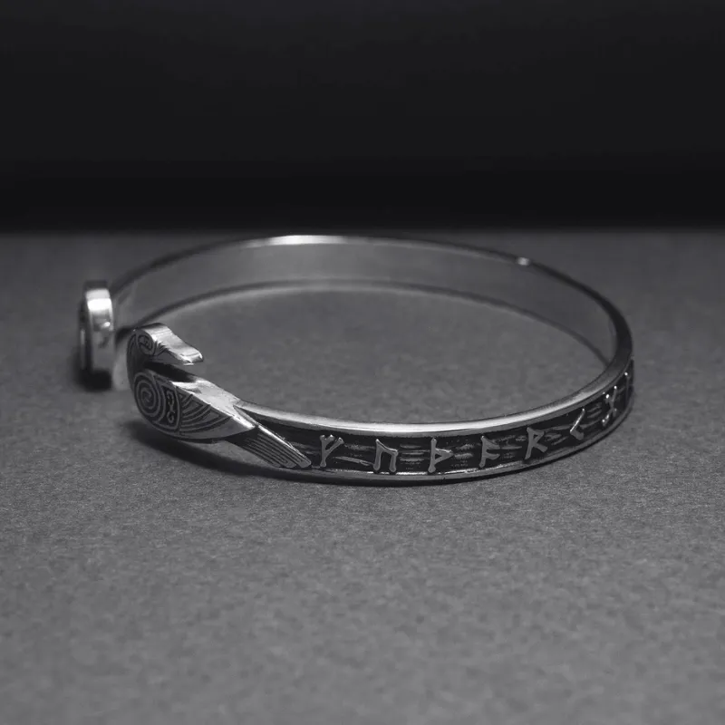 Handcrafted Ravens and Elder Futhark runes Arm Ring