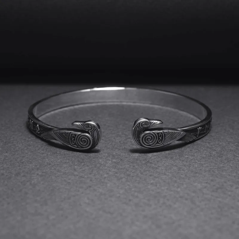 Handcrafted Ravens and Elder Futhark runes Arm Ring