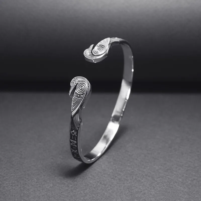 Handcrafted Ravens and Elder Futhark runes Arm Ring