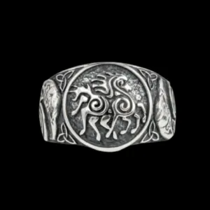 Handcrafted Sleipnir Ancient Ravens Sides Sterling Silver Ring