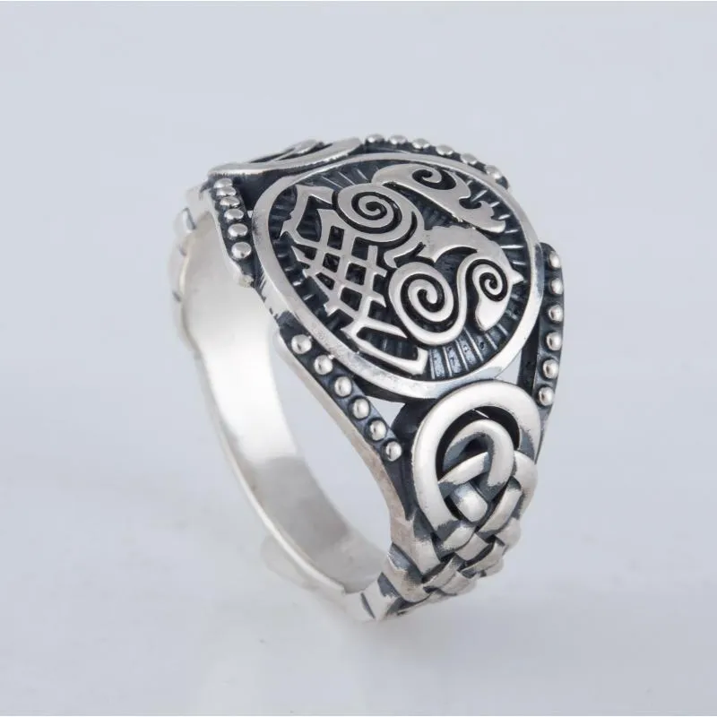 Handcrafted Sleipnir Symbol Viking Ornament Sterling Silver Ring