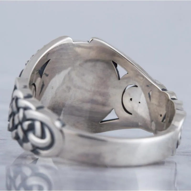 Handcrafted Sleipnir Symbol Viking Ornament Sterling Silver Ring