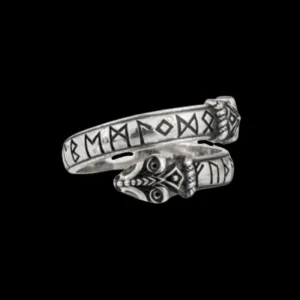 Handcrafted Snake Elder Futhark Runes Sterling Silver Ring