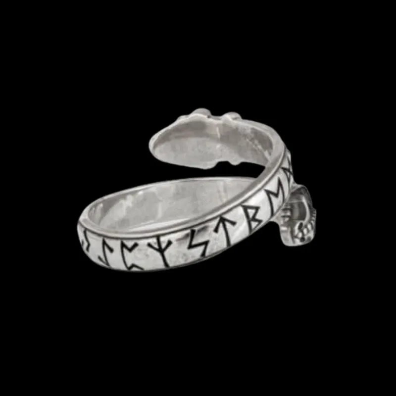 Handcrafted Snake Elder Futhark Runes Sterling Silver Ring