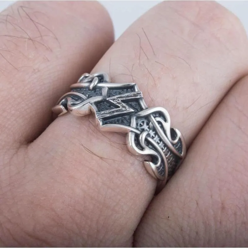 Handcrafted Sowelu Rune Norse Ornament Sterling Silver Ring
