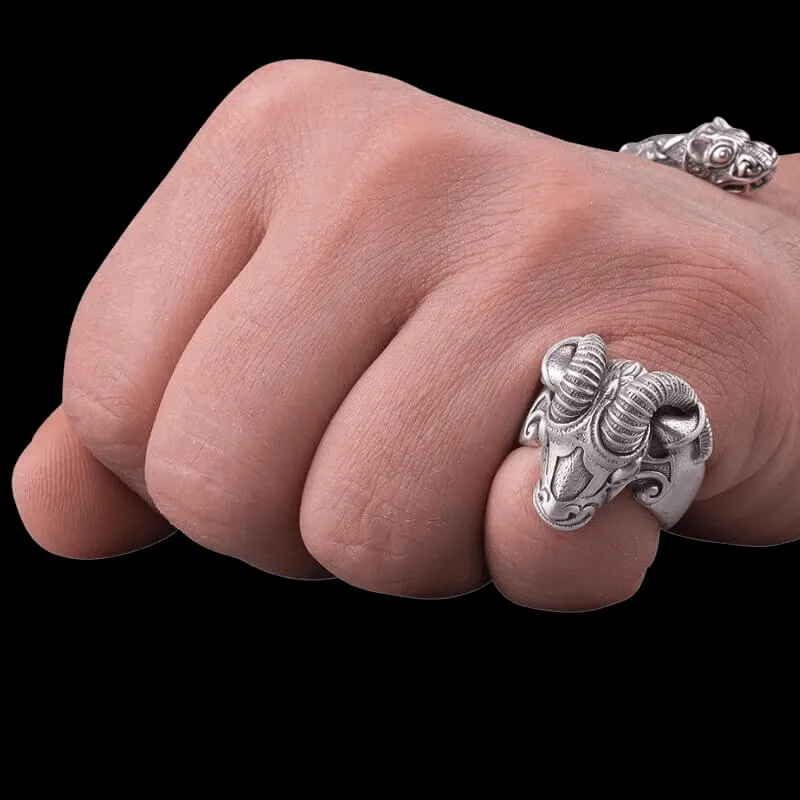 Handcrafted Thor's Goat Tanngrisnir Silver Ring