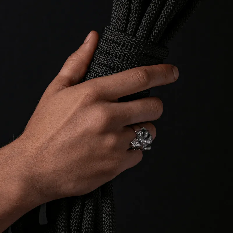 Handcrafted Thor's Goat Tanngrisnir Silver Ring
