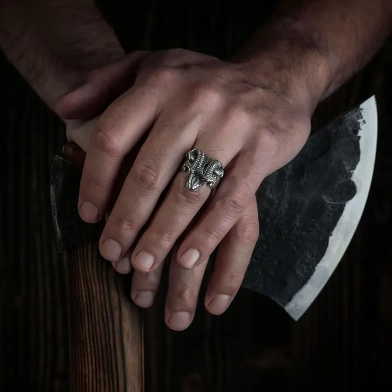 Handcrafted Thor's Goat Tanngrisnir Silver Ring