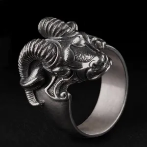 Handcrafted Thor's Goat Tanngrisnir Silver Ring