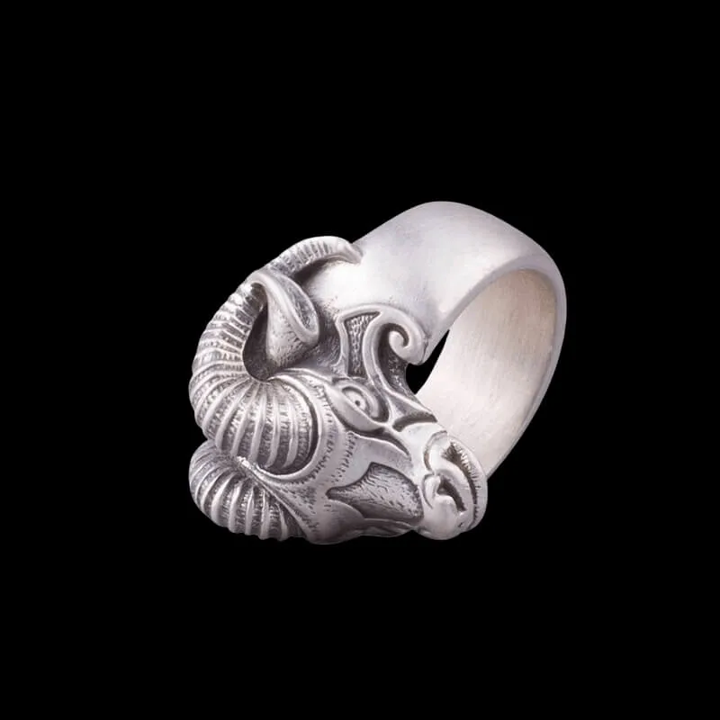 Handcrafted Thor's Goat Tanngrisnir Silver Ring