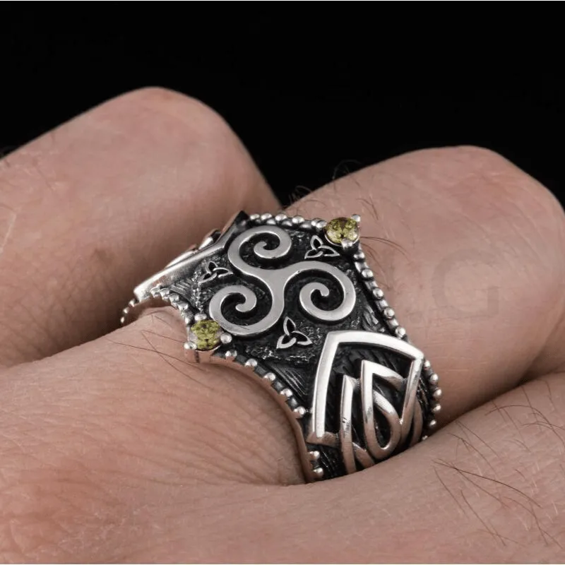 Handcrafted Triskelion Symbol Norse Ornament Sterling Silver Ring