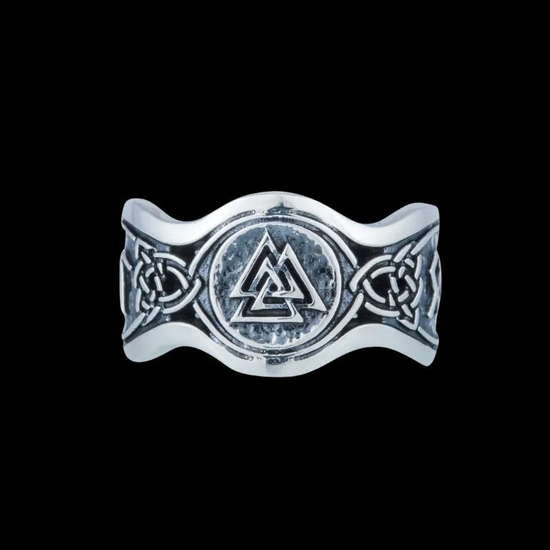 Handcrafted Valknut HAIL ODIN Runes Sterling Silver Ring