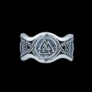 Handcrafted Valknut HAIL ODIN Runes Sterling Silver Ring
