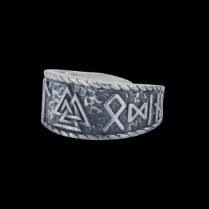 Handcrafted Valknut Symbol With HAIL ODIN Runes Sterling Silver Ring