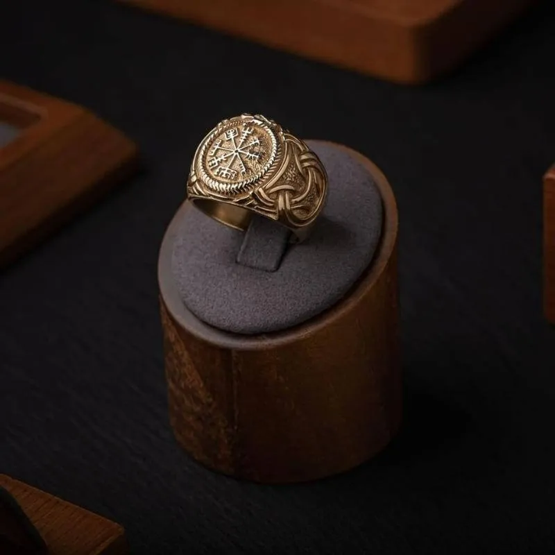 Handcrafted Vegvisir Ring Silver Sterling Gilt