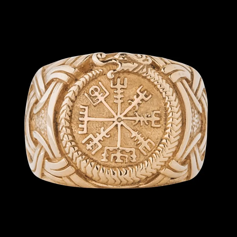 Handcrafted Vegvisir Ring Silver Sterling Gilt