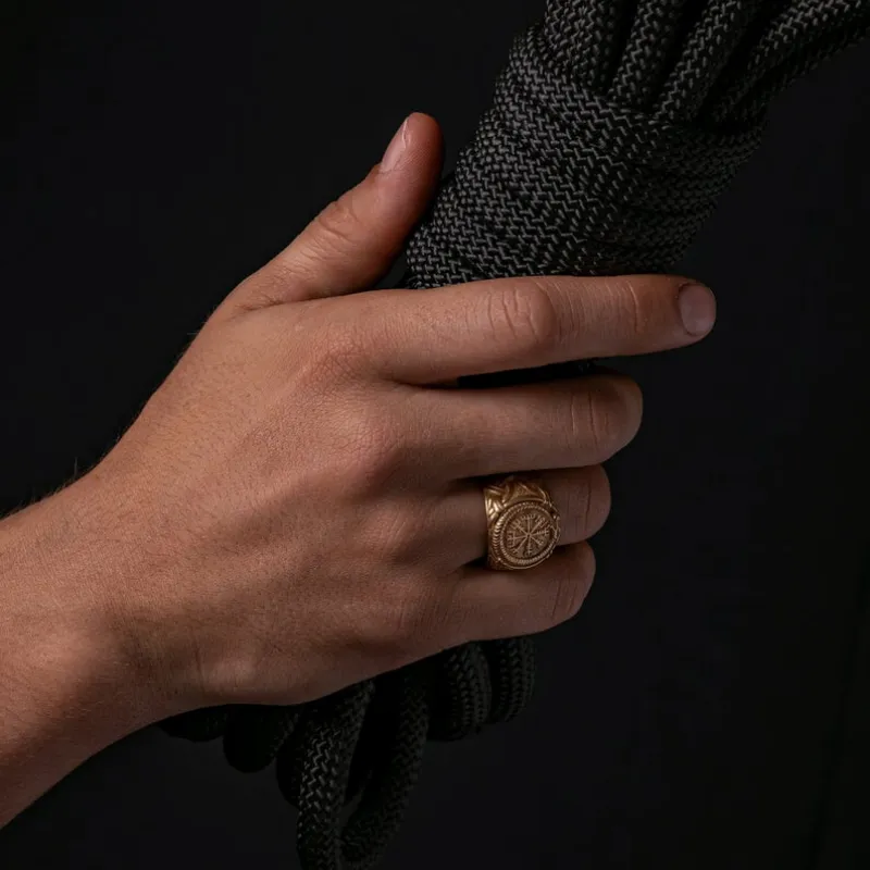 Handcrafted Vegvisir Ring Silver Sterling Gilt