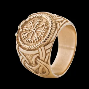 Handcrafted Vegvisir Ring Silver Sterling Gilt
