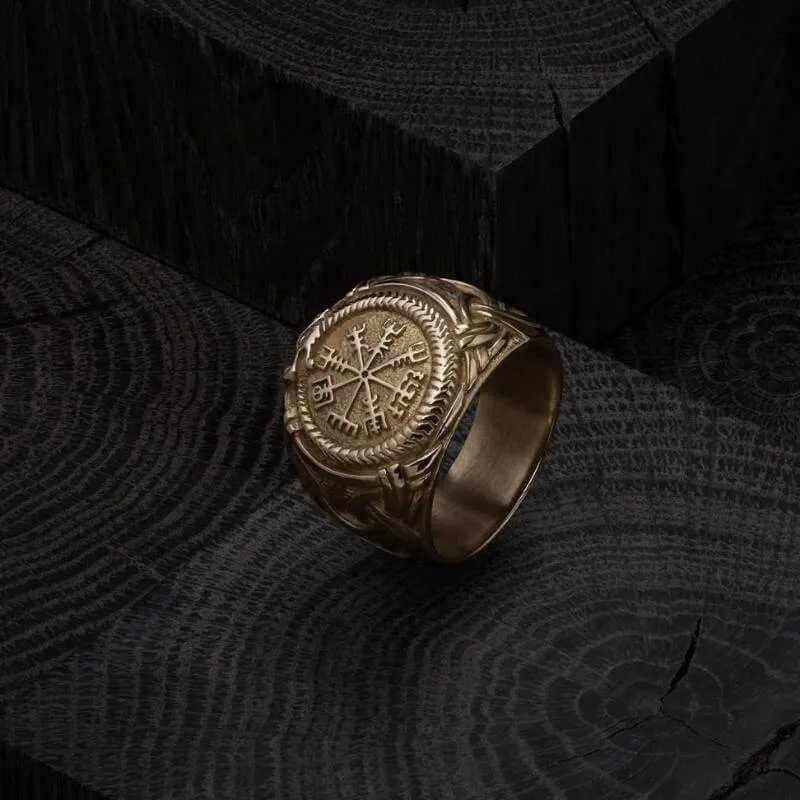Handcrafted Vegvisir Ring Silver Sterling Gilt