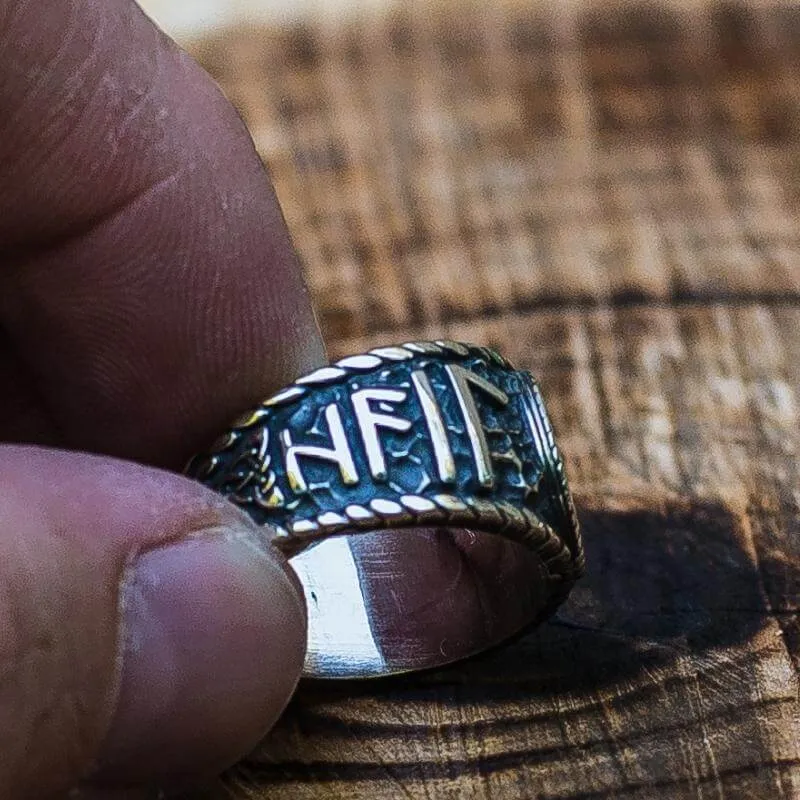 Handcrafted Vegvisir Symbol Hail Odin Runes Sterling Silver Ring