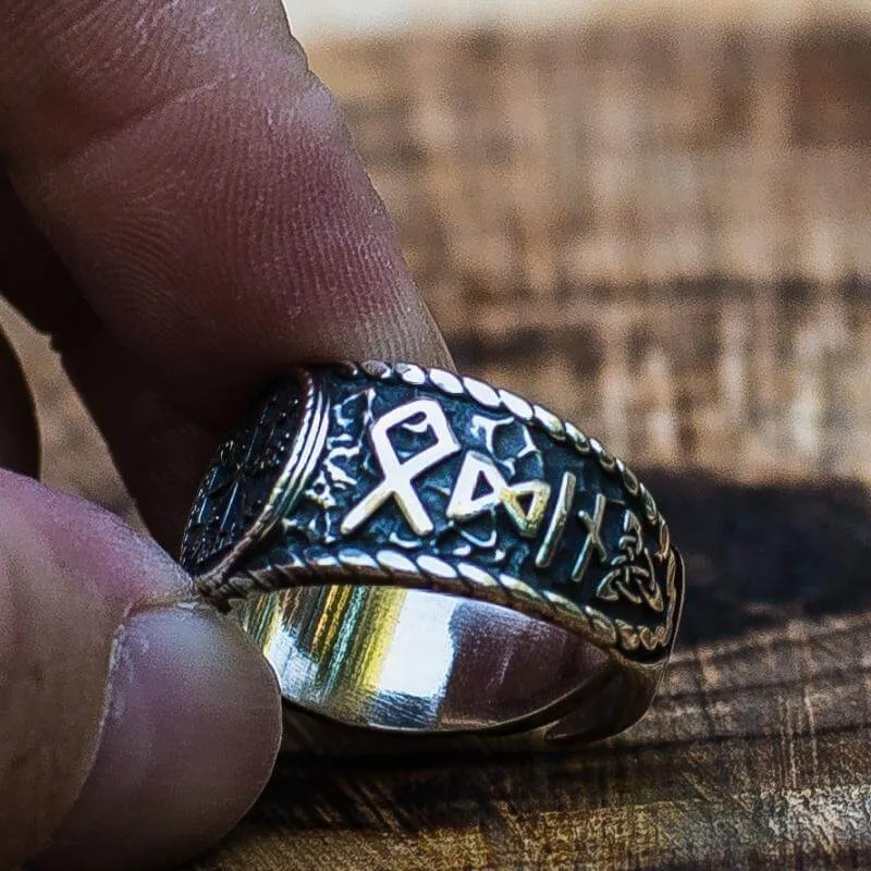Handcrafted Vegvisir Symbol Hail Odin Runes Sterling Silver Ring