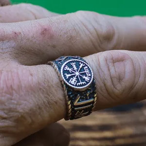 Handcrafted Vegvisir Symbol Hail Odin Runes Sterling Silver Ring