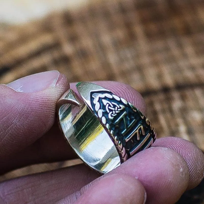 Handcrafted Vegvisir Symbol Hail Odin Runes Sterling Silver Ring