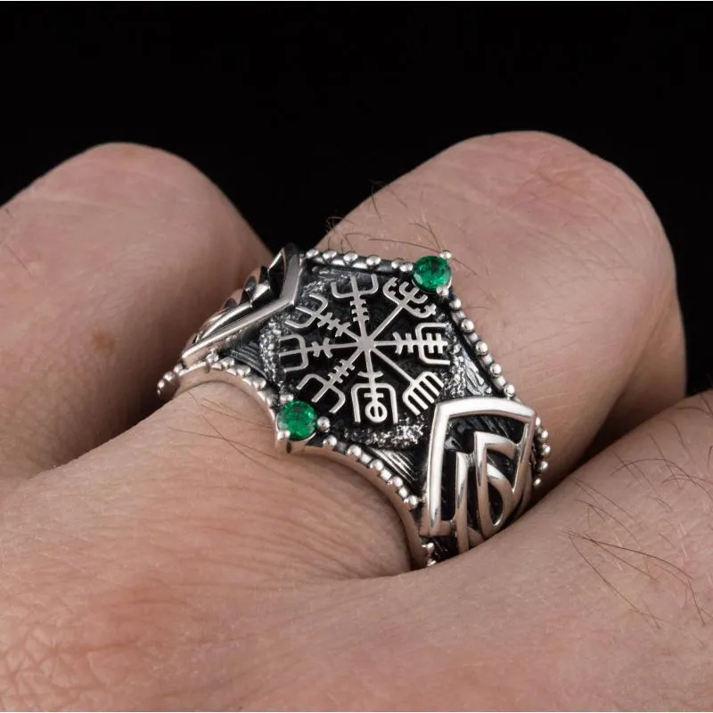 Handcrafted Vegvisir Symbol Norse Ornament Sterling Silver Ring