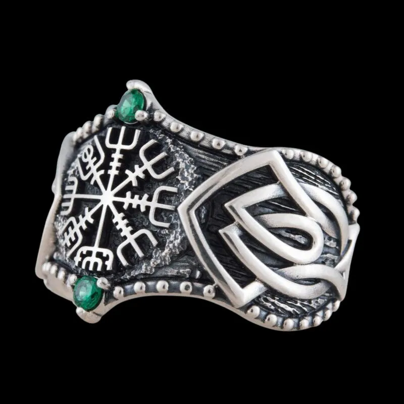Handcrafted Vegvisir Symbol Norse Ornament Sterling Silver Ring