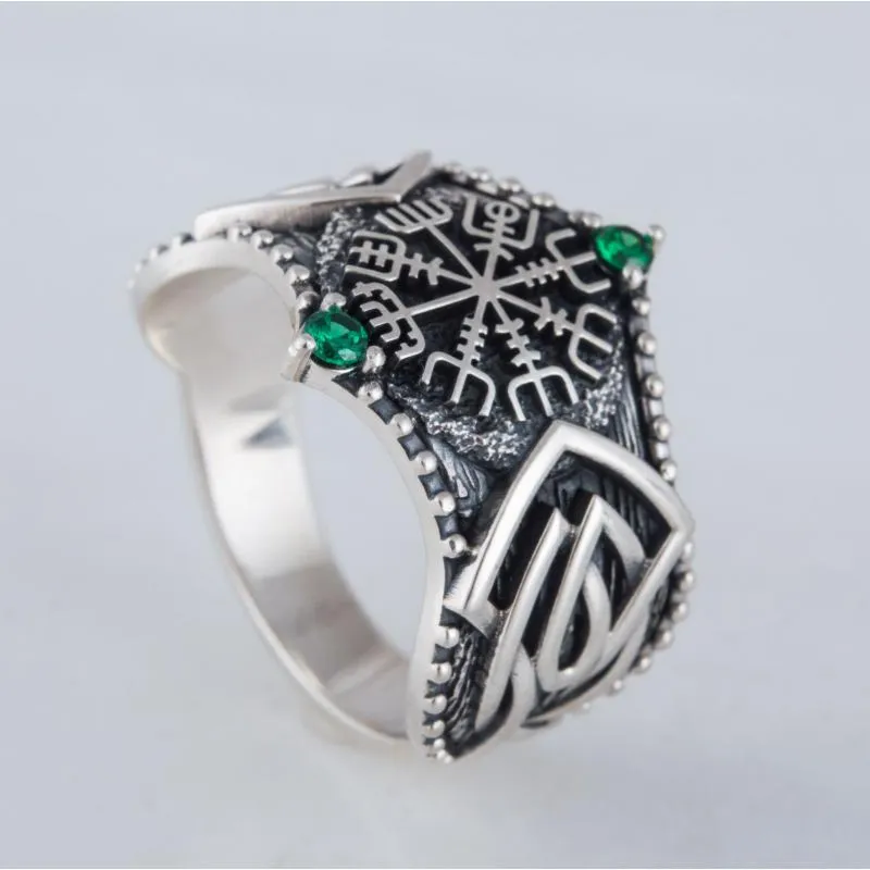 Handcrafted Vegvisir Symbol Norse Ornament Sterling Silver Ring