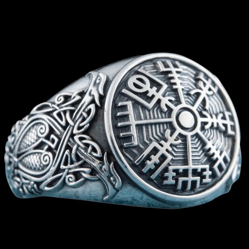 Handcrafted Vegvisir Symbol Scandinavian Style Ornament Sterling Silver Ring