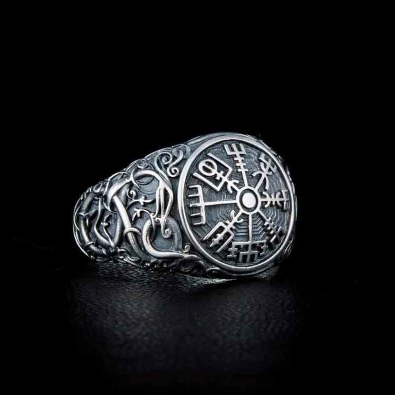 Handcrafted Vegvisir Urnes Style Sterling Silver Ring