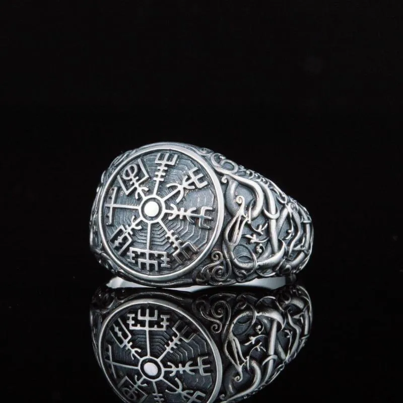 Handcrafted Vegvisir Urnes Style Sterling Silver Ring