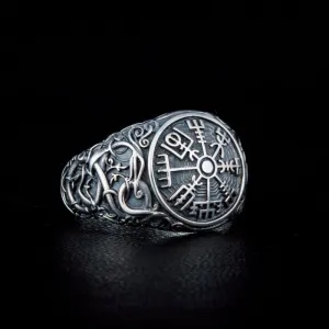 Handcrafted Vegvisir Urnes Style Sterling Silver Ring