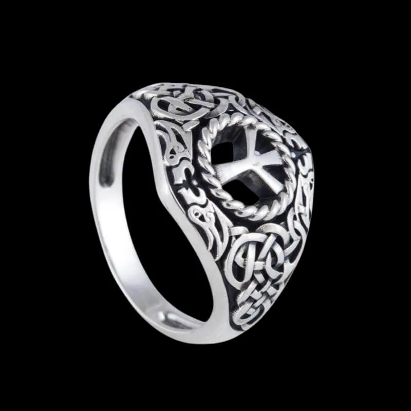 Handcrafted Viking Ornament Algiz Rune Sterling Silver Ring