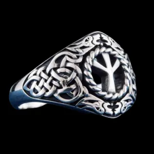 Handcrafted Viking Ornament Algiz Rune Sterling Silver Ring