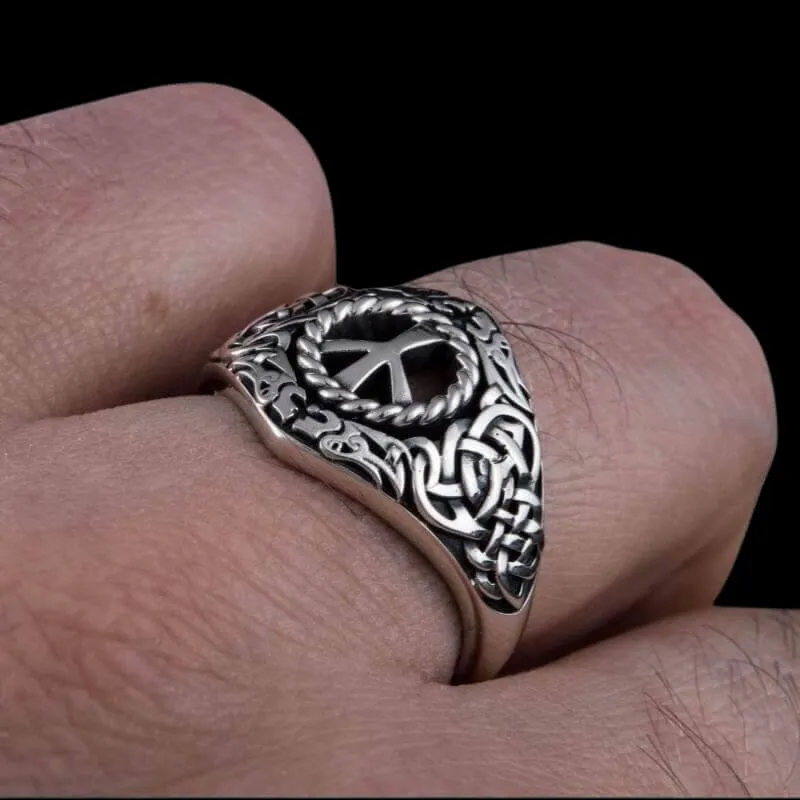 Handcrafted Viking Ornament Algiz Rune Sterling Silver Ring