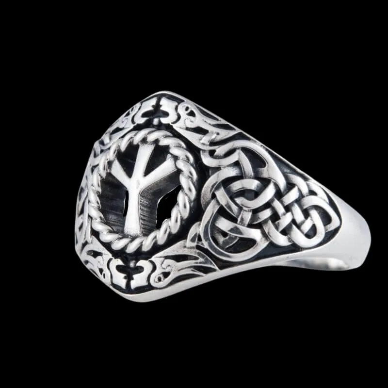 Handcrafted Viking Ornament Algiz Rune Sterling Silver Ring