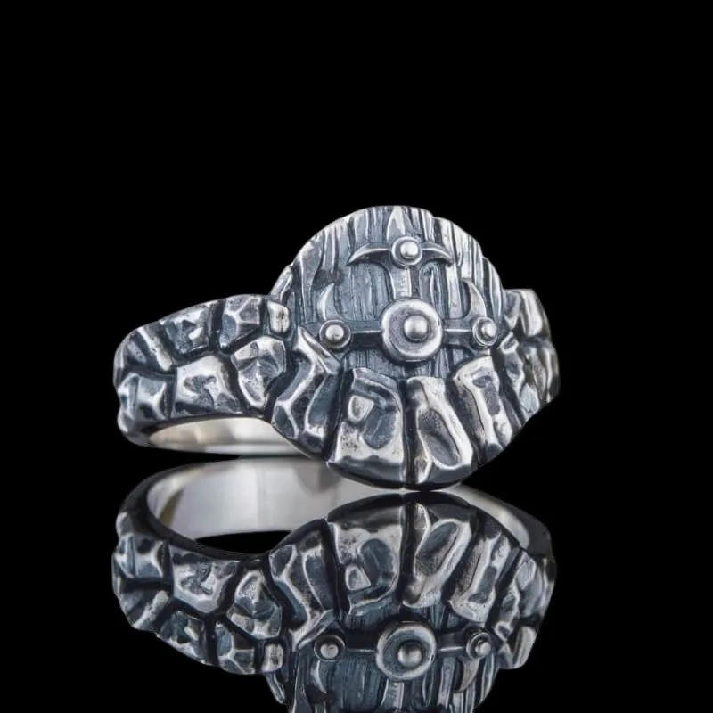 Handcrafted Viking Shield in Wood Sterling Silver Ring