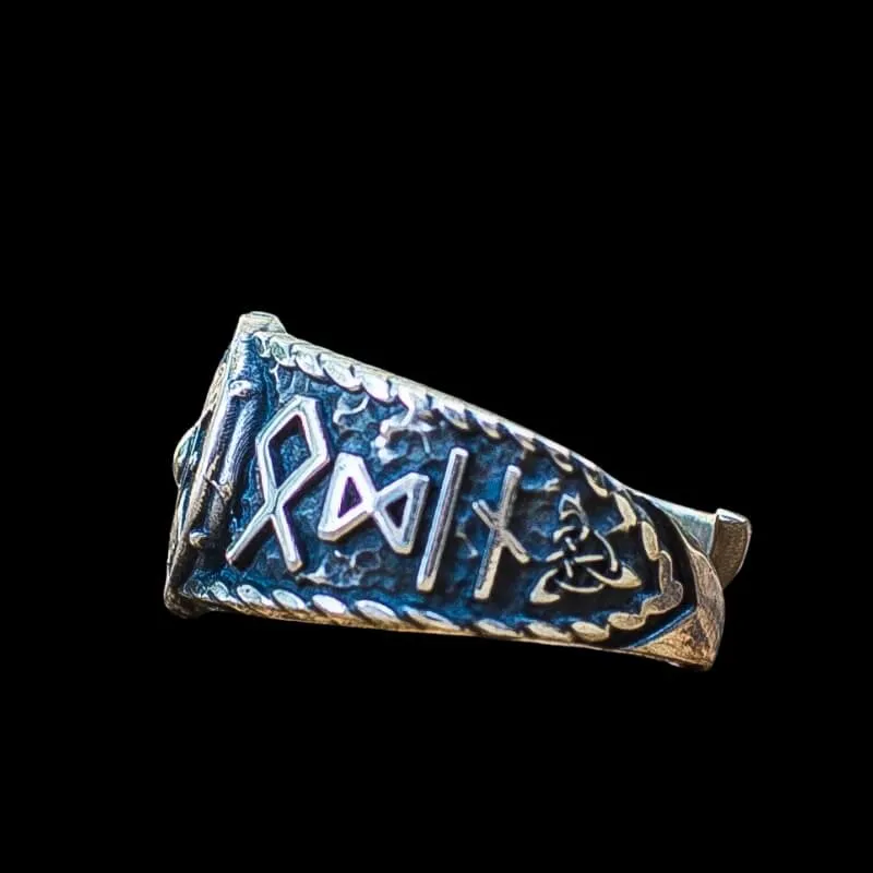 Handcrafted Viking Shield With HAIL ODIN Runes Sterling Silver Ring