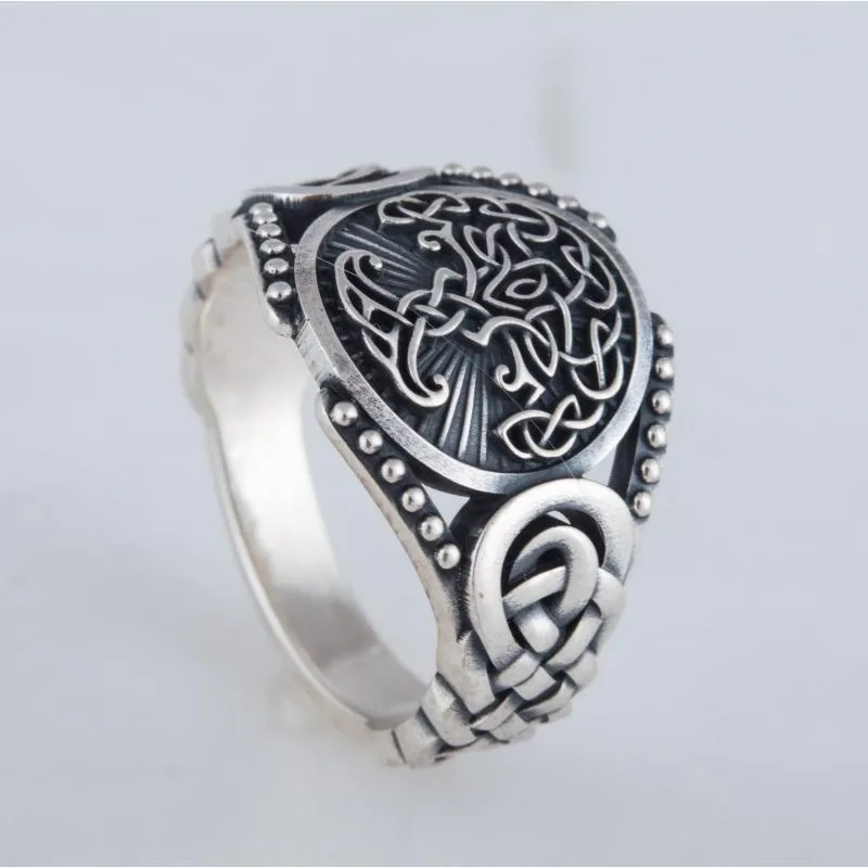 Handcrafted Yggdrasil Symbol Viking Ornament Sterling Silver Ring