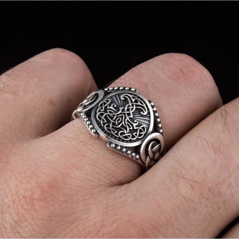 Handcrafted Yggdrasil Symbol Viking Ornament Sterling Silver Ring