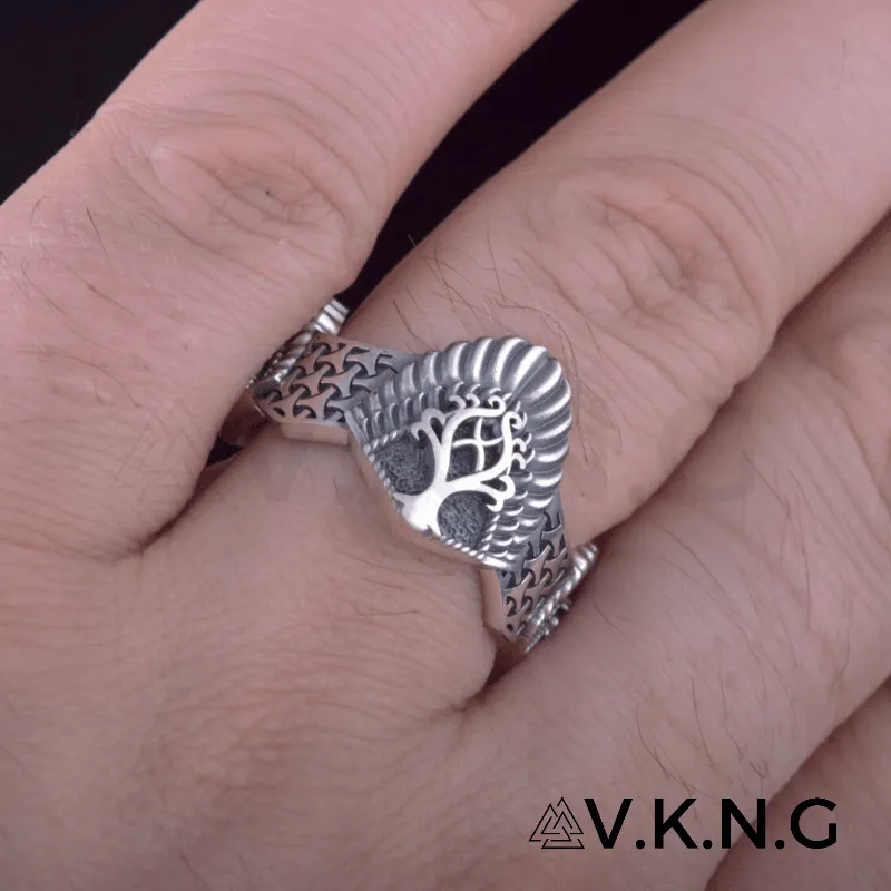 Handcrafted Yggdrasil Three Sides Sterling Silver Ring