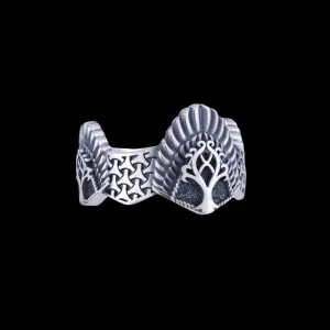 Handcrafted Yggdrasil Three Sides Sterling Silver Ring