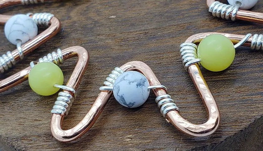 Handmade Solid Copper Sun Pendant Necklace with Peridot & White Howlite Beads – 22" Faux Leather Rope