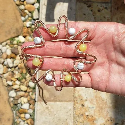 Handmade Solid Copper Sun Pendant Necklace with Peridot & White Howlite Beads – 22" Faux Leather Rope