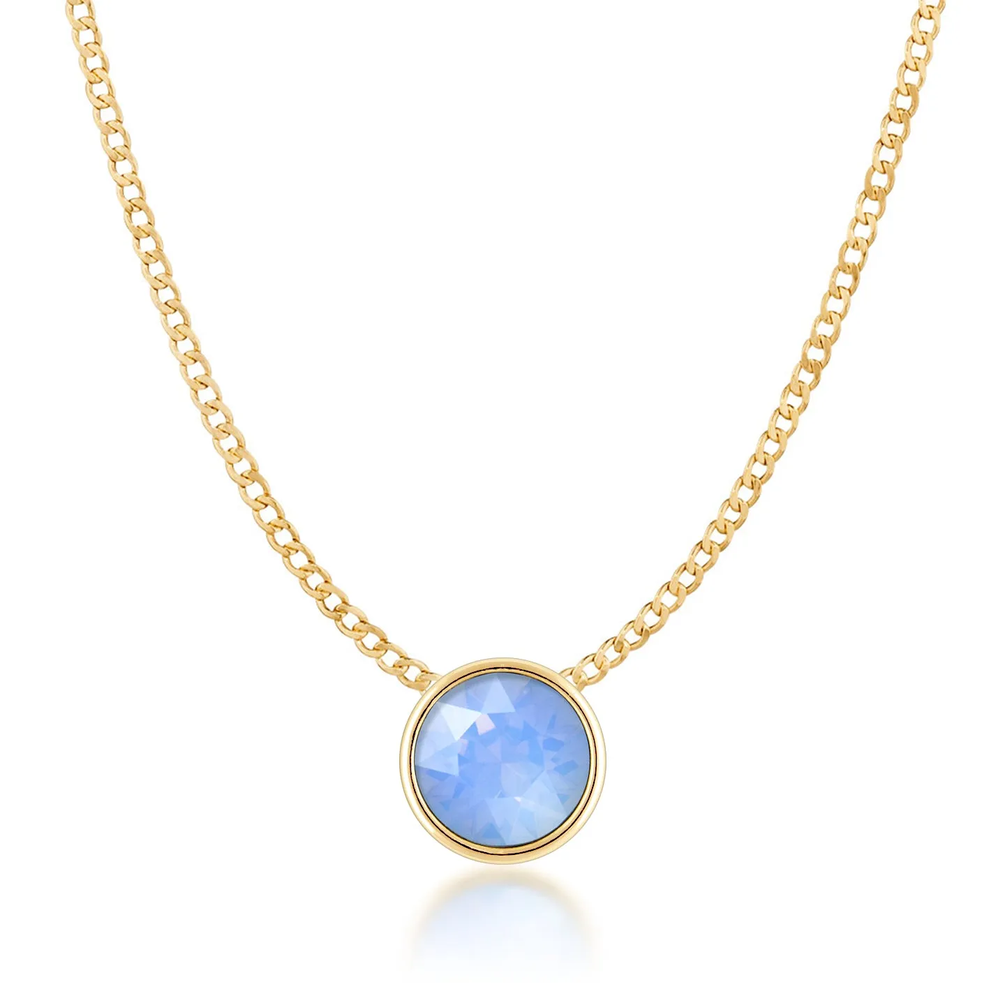 Harley Small Pendant Necklace with Air Blue Round Opals from Swarovski Gold Plated
