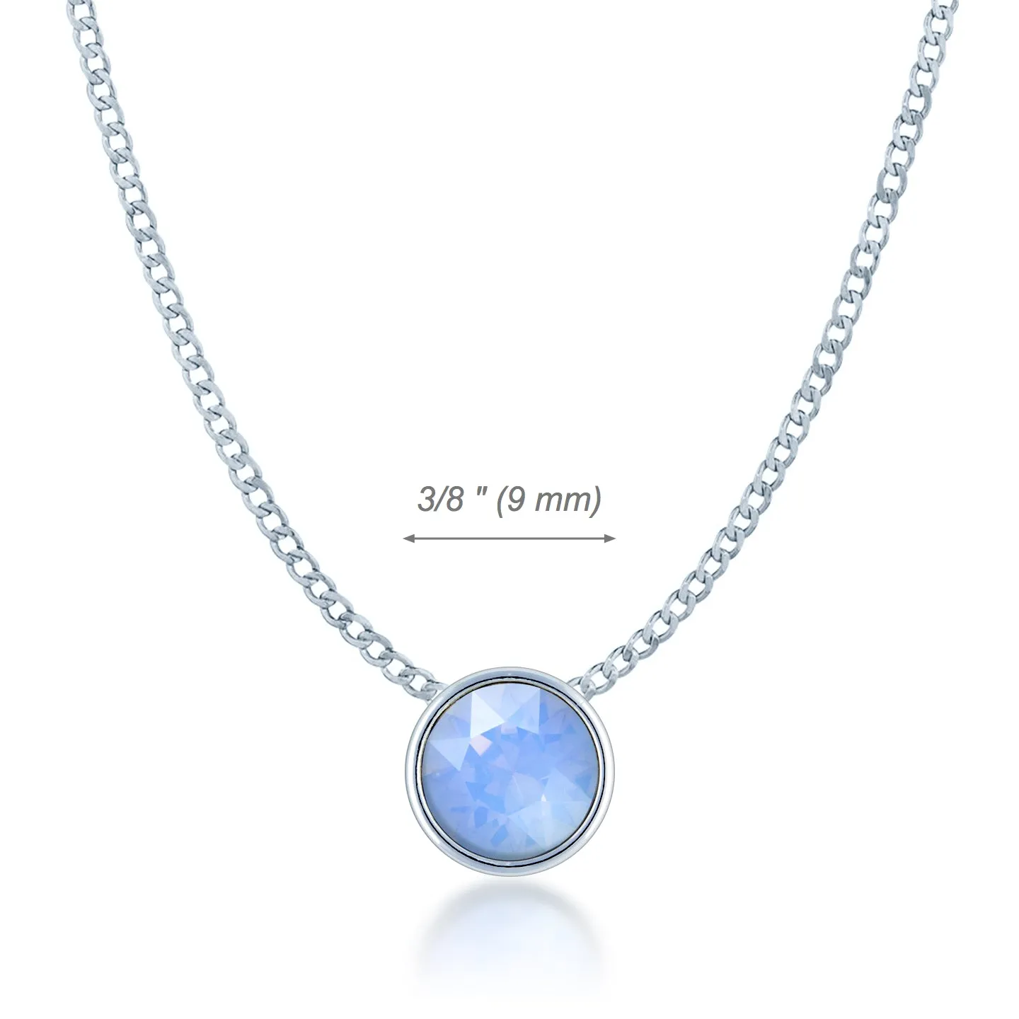 Harley Small Pendant Necklace with Air Blue Round Opals from Swarovski Silver Toned Rhodium Plated
